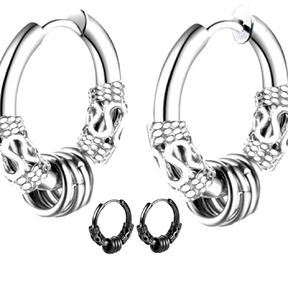 Beads Filigree Hoop Earrings for Men Stainless Steel Earrings - Picture 1 of 3